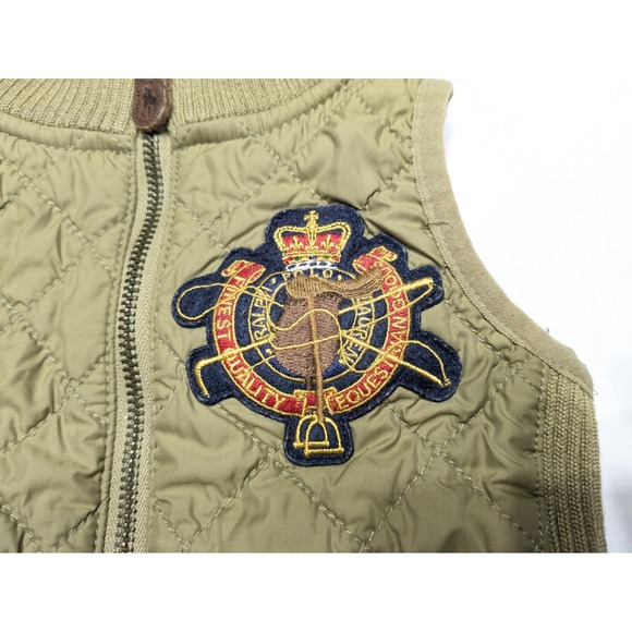 Ralph Lauren Quilted Vest Equine Crest Embroidered Coat Kids 2T Beige Collar IP - Picture 2 of 9